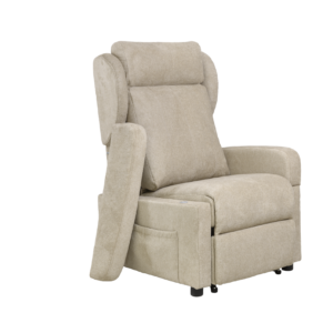 Poltrona martina beige difronte con bracciolo estratto